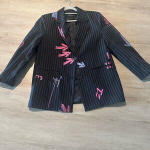 Women's Black and Pink Pinstripe Blazer